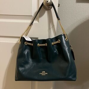 Coach Teal Leather Shoulder Bag with Gold Chain